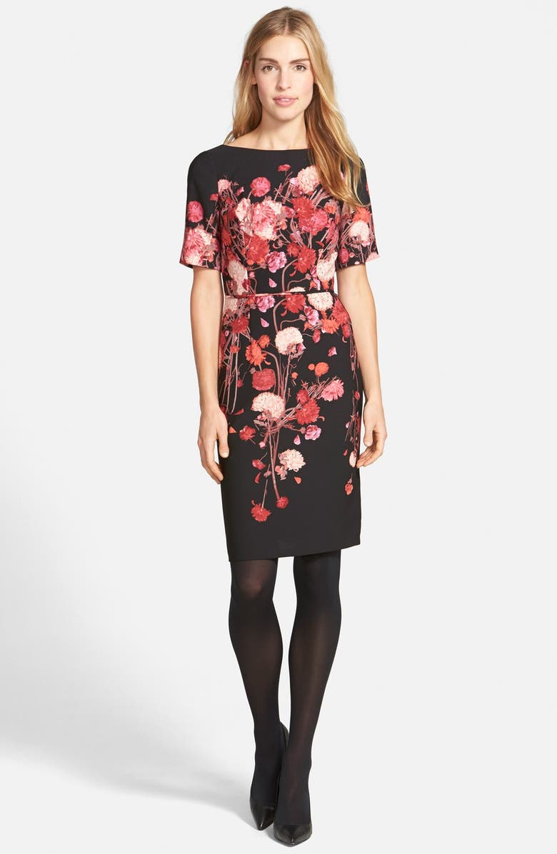 Adrianna Papell Placed Floral Print Crepe Sheath Dress, Alternate, color, 