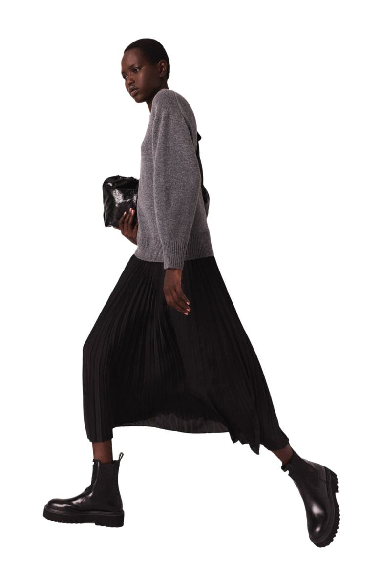 maje Dual-material maxi dress, Alternate, color, Grey/Black