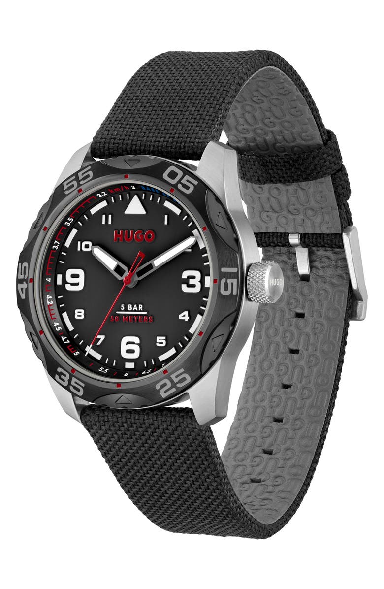 HUGO Trek Nylon Strap Watch, 42mm, Alternate, color,