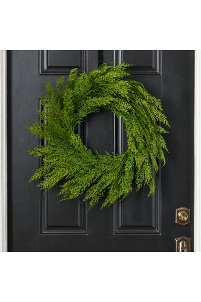 Real Touch Lebanon Cedar Outdoor Winter Greenery Christmas Front Door Wreath, Alternate, color, Green