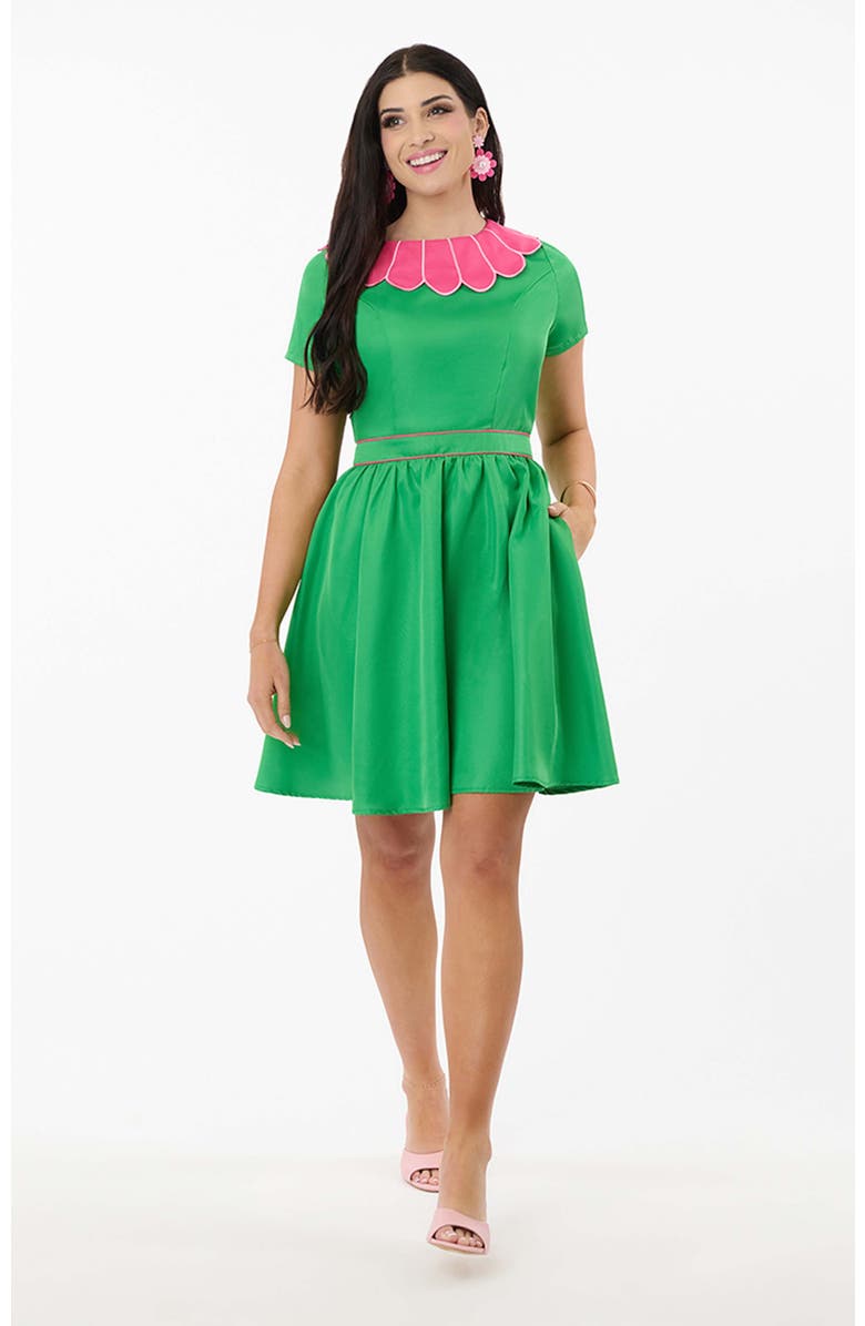 Smak Parlour Petal Collar Flare Dress, Main, color, Green