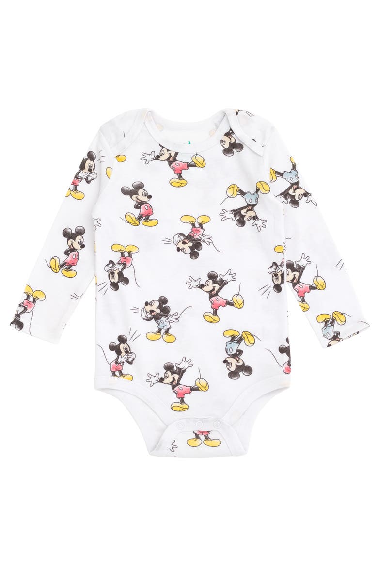 Mickey Mouse 3-Pack Long Sleeve Bodysuits, Alternate, color, Mickey Green Orange