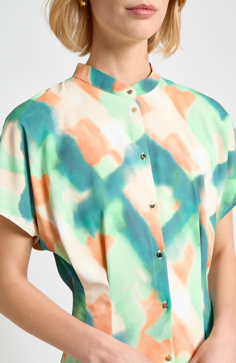 Misook Fit & Flare Crêpe de Chine Midi Dress, Alternate, color, Green Multi