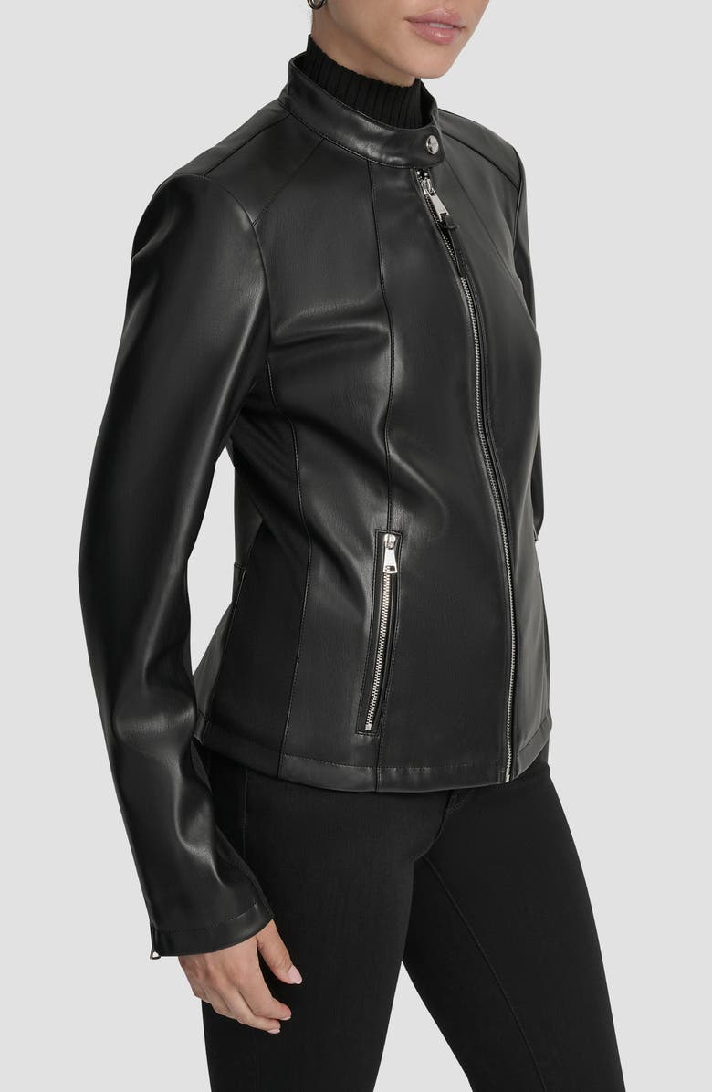 DKNY Faux Leather Moto Jacket, Alternate, color, Black