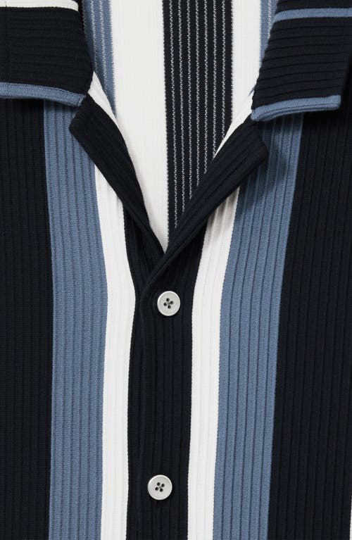 Reiss Albers Stripe Rib Knit Camp Shirt In Navy Multi
