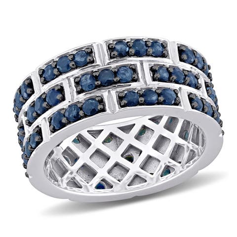 Blue Sapphire Triple Row Ring 14k
