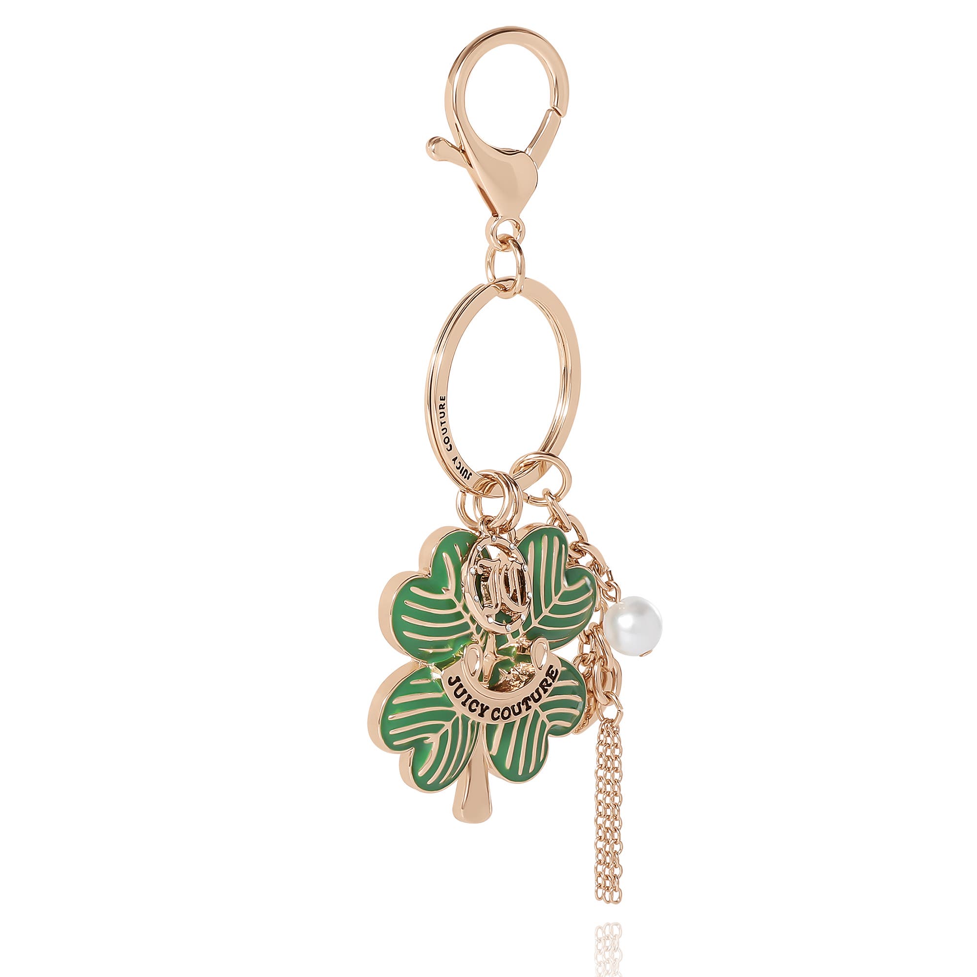 Juicy Couture Lucky Clover Charm Keychain, Alternate, color, Green, Gold