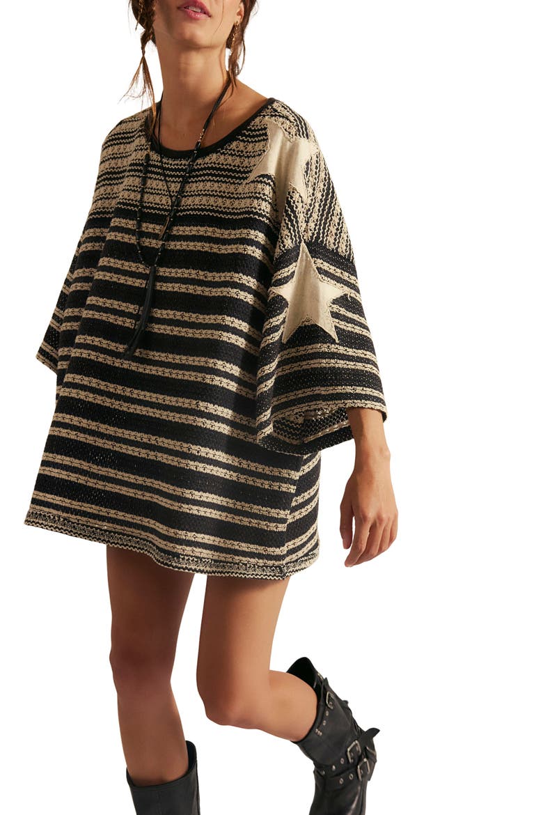 Fun in the Sun Stripe Oversize Crochet T-Shirt, Alternate, color, OREO COMBO