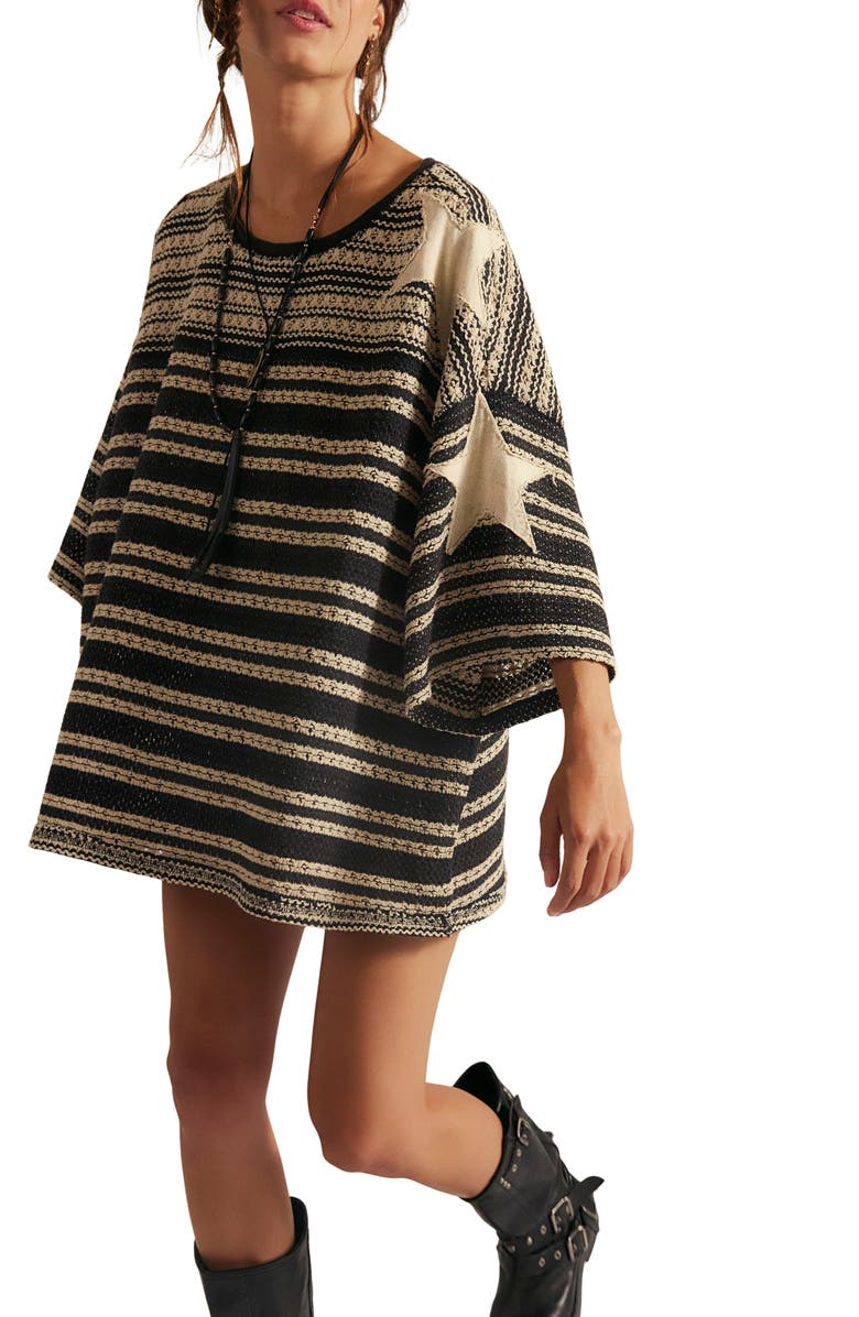 Free People Fun in the Sun Stripe Oversize Crochet T-Shirt, Alternate, color, Oreo Combo