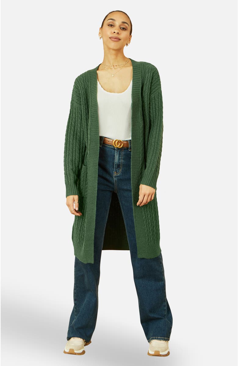 Yumi Cable Knit Long Sleeve Long Cardigan, Alternate, color, Green