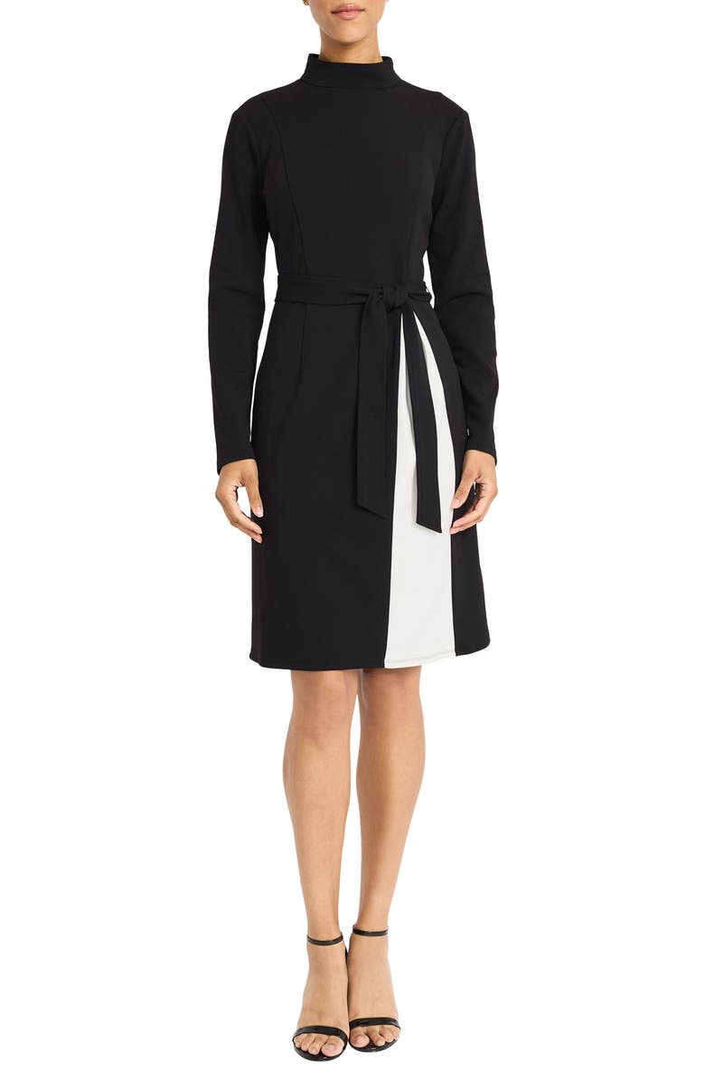 Maggy London Long Sleeve Turtleneck Contrast Dress, Main, color, Black