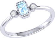 LuvMyJewelry La Vie Emerald Cut Aquamarine & Diamond Accent Ring