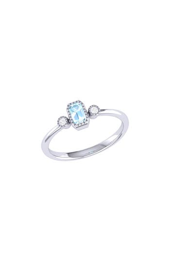 Luvmyjewelry Emerald Cut Aquamarine & Diamond Birthstone Ring In Metallic