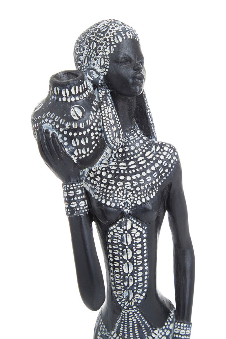 Black Polystone Standing Woman Sculpture with Intricate Detail - Set of 2, Alternate, color, BLACK