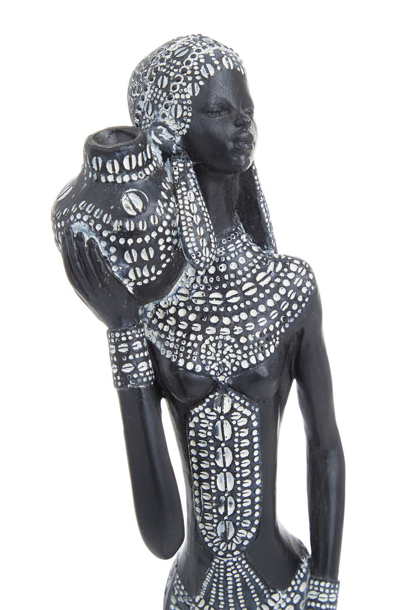 VIVIAN LUNE HOME Black Polystone Standing Woman Sculpture with Intricate Detail - Set of 2, Alternate, color, Black