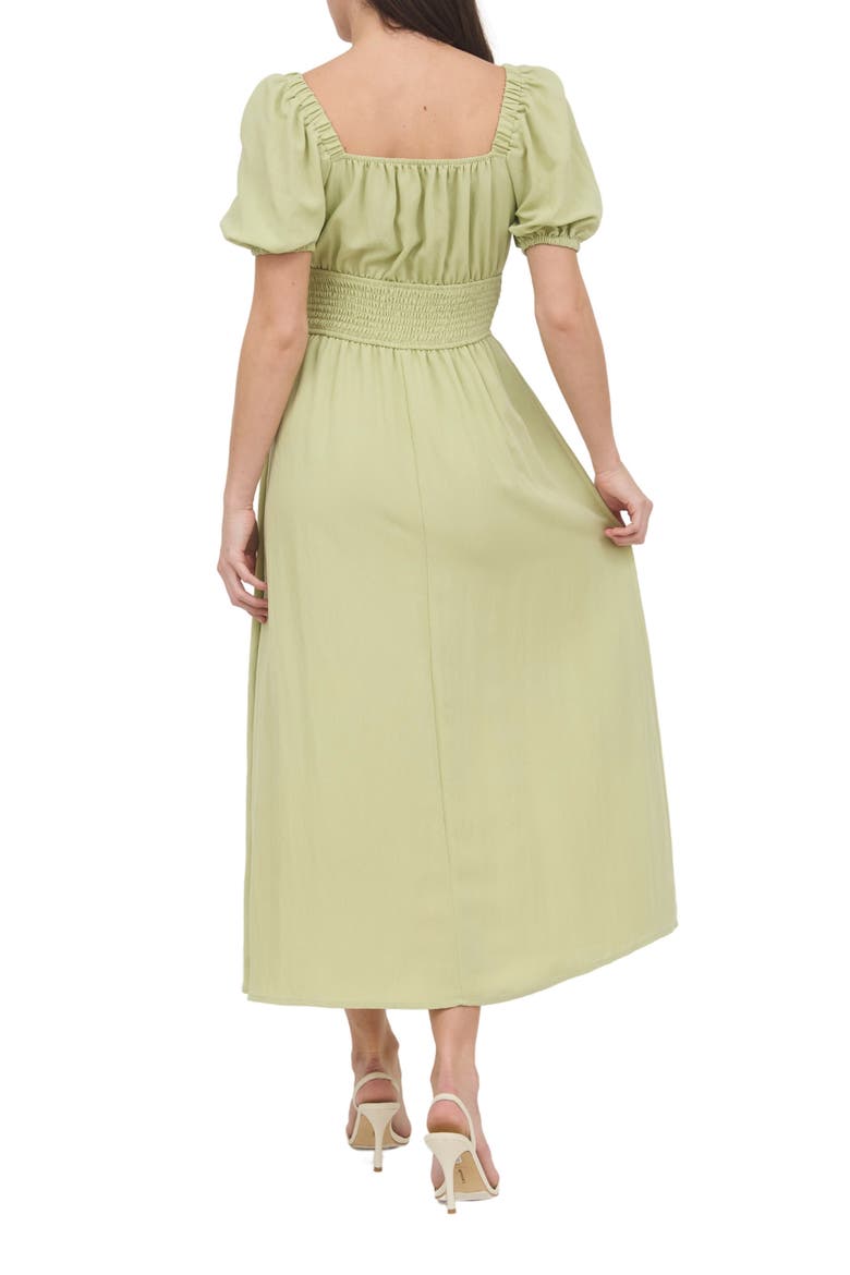 Puff Sleeve Midi Dress, Alternate, color, LIGHT KIWI