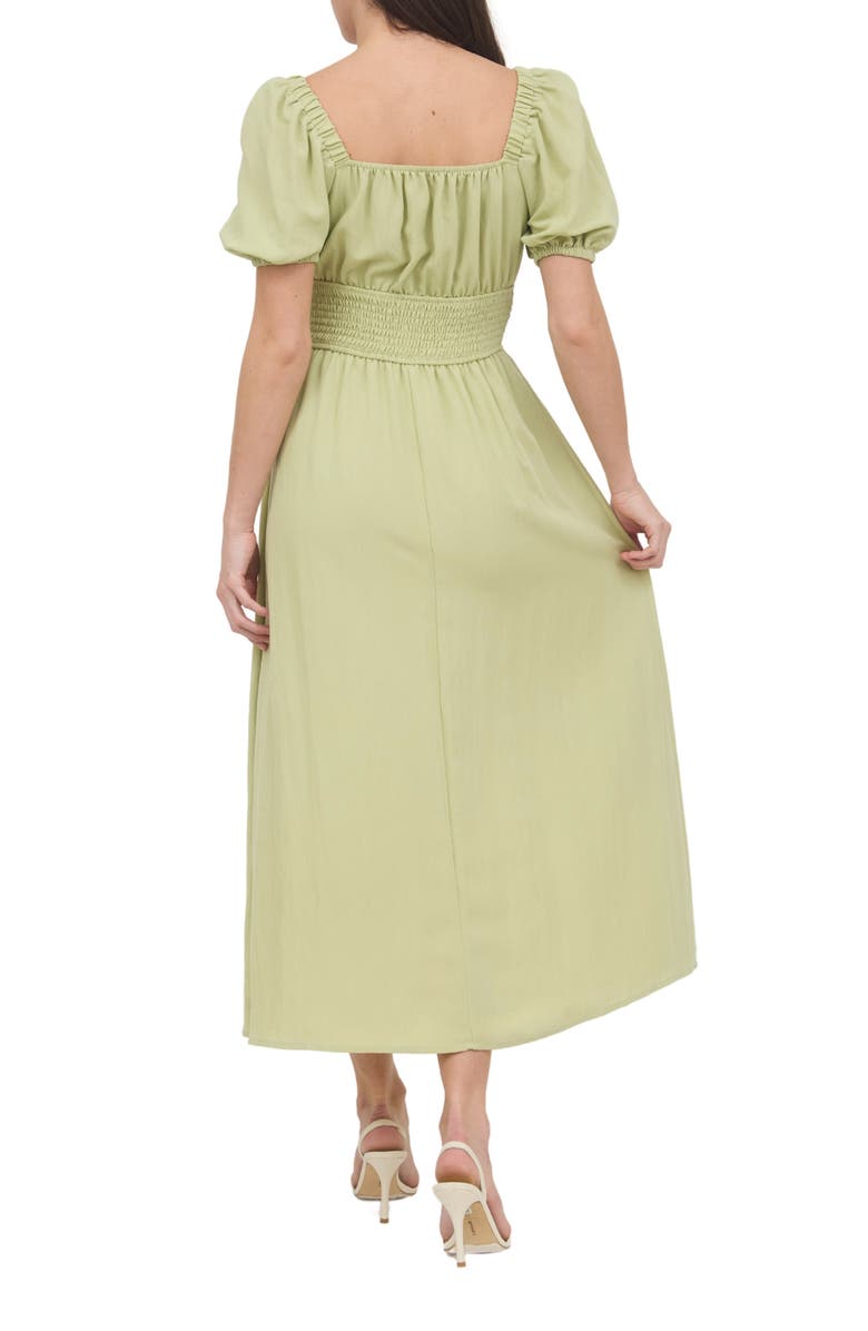 AUGUST SKY Puff Sleeve Midi Dress, Alternate, color, Light Kiwi