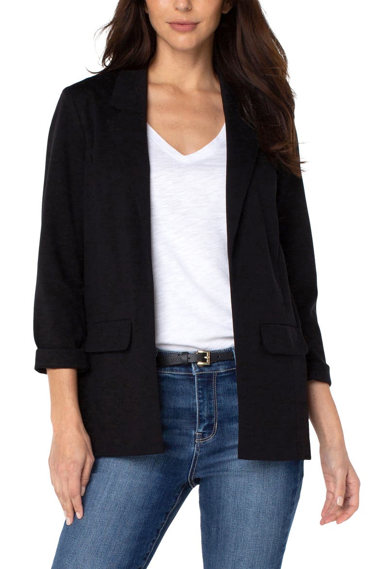 Princess Detail Unlined Boyfriend Blazer, Main, color, BLACK