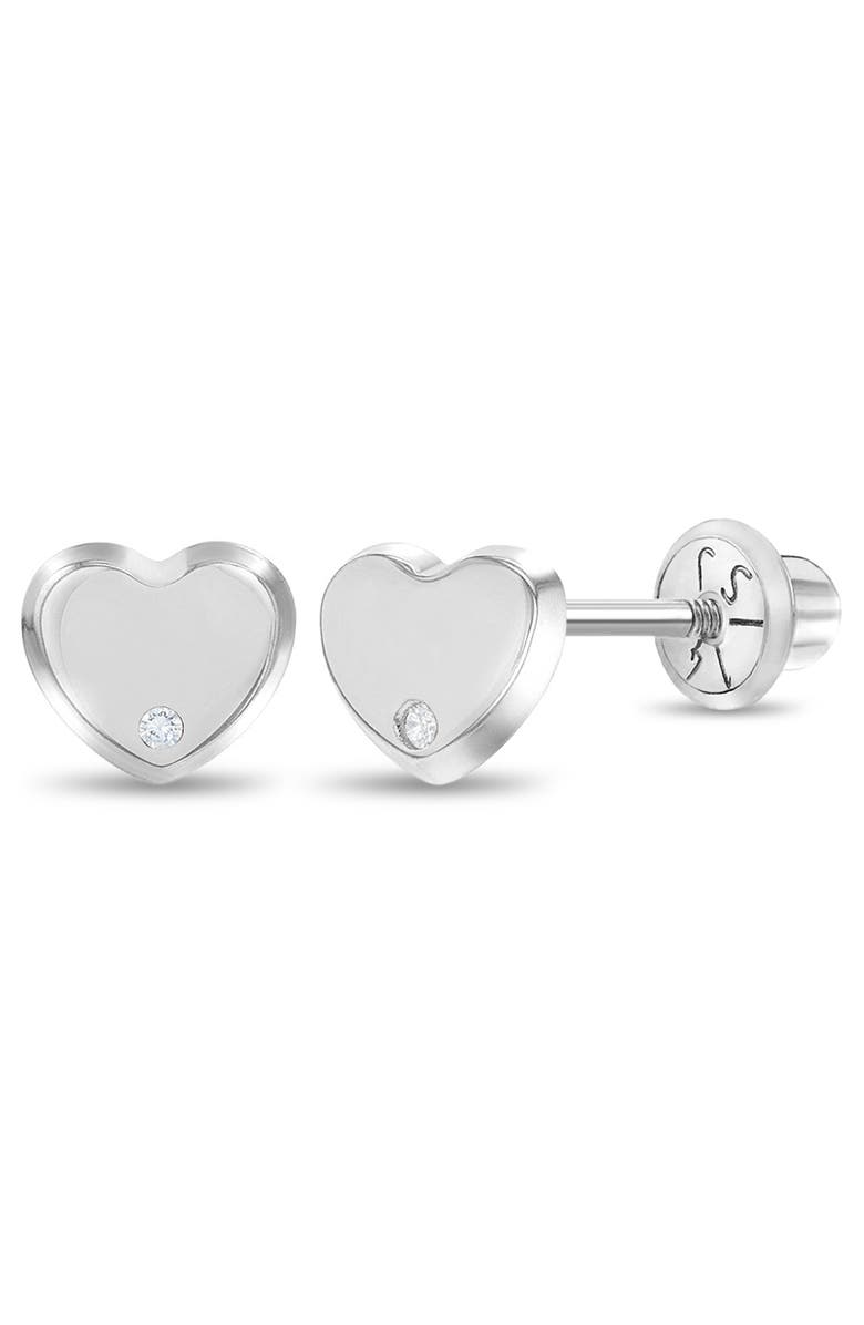 In Season Jewelry 14k Heart Diamond Screw Back Earrings, Main, color, Silver