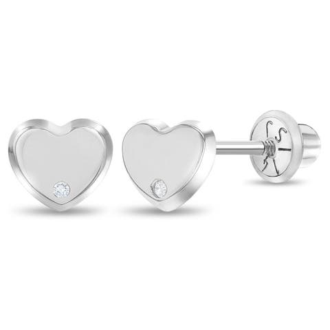 14k Heart Diamond Screw Back Earrings