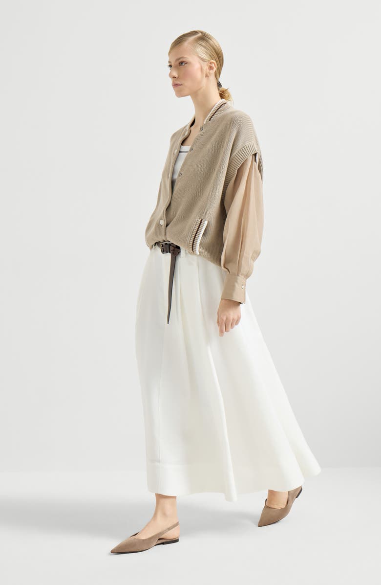 Brunello Cucinelli Twill sartorial skirt with monili, Alternate, color, White