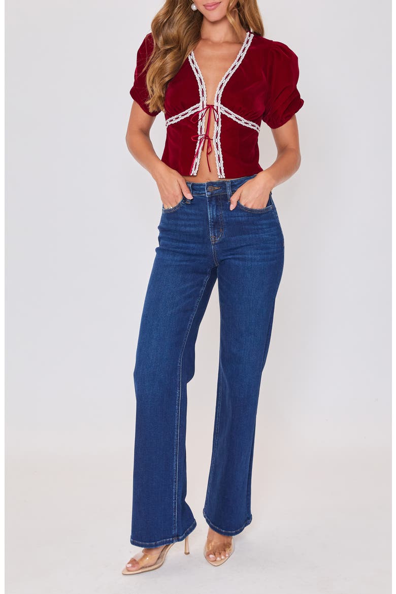 Pretty Please Velvet Tie Front Top, Alternate, color, BURGUNDY