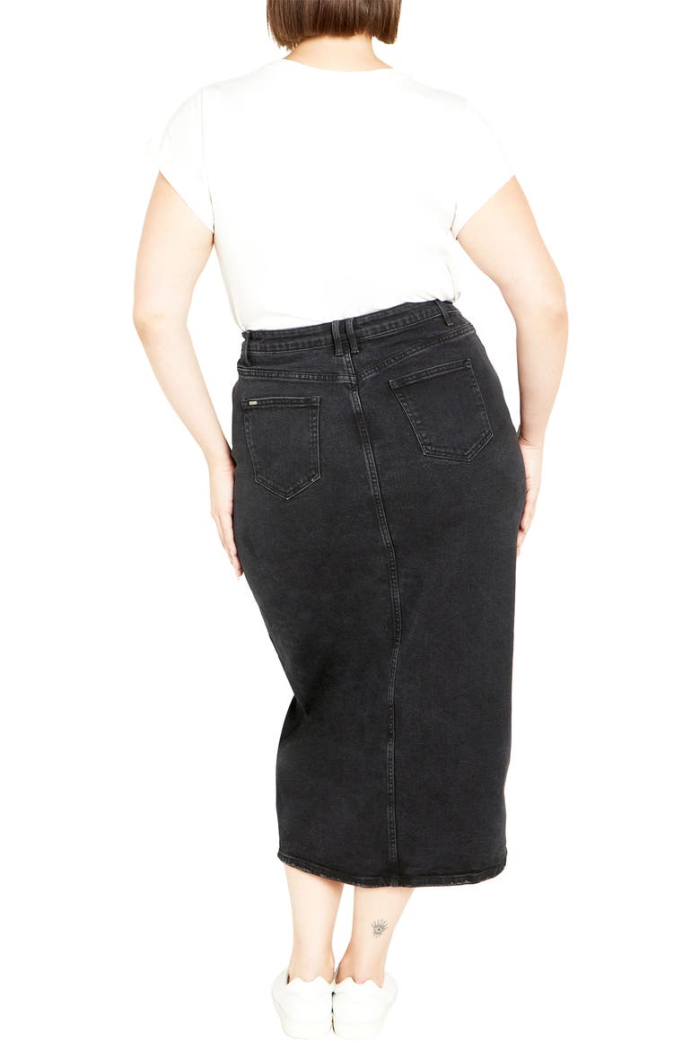 Oaklyn Front Slit Midi Denim Skirt, Alternate, color, BLACK WASH