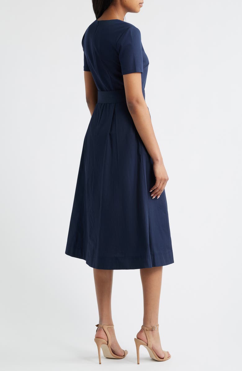 Eliza J Bow Detail Midi Dress, Alternate, color, Navy