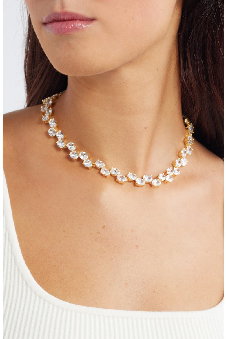 Oval Cubic Zirconia Foldover Collar Necklace, Alternate, color, CLEAR- GOLD