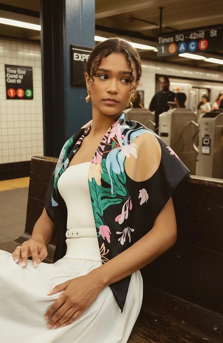 Jessie Zhao New York Double Sided Silk Scarf Night Jungle Gathering, Alternate, color, Black