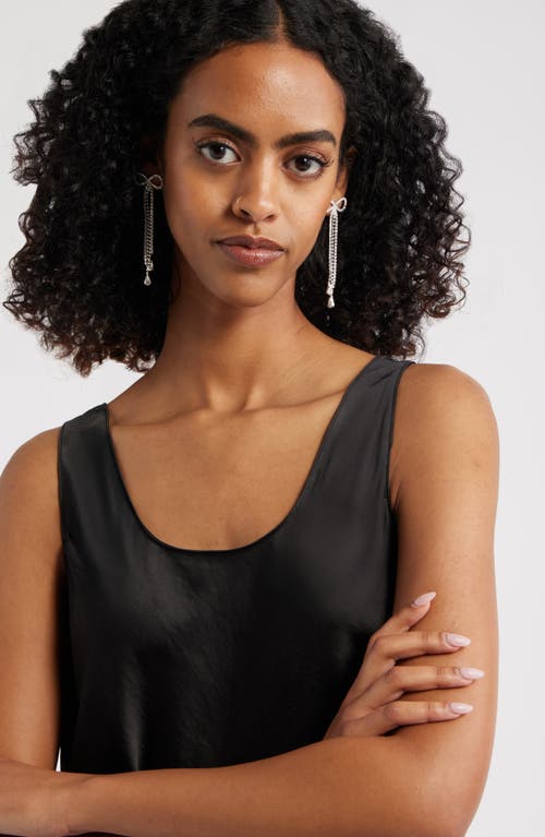 Open Edit Stone Crystal Bow Drop Earrings In Silver