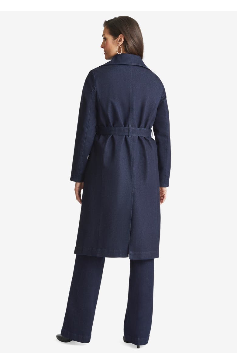 Jessica London Refined Denim Trench Coat, Alternate, color, Indigo