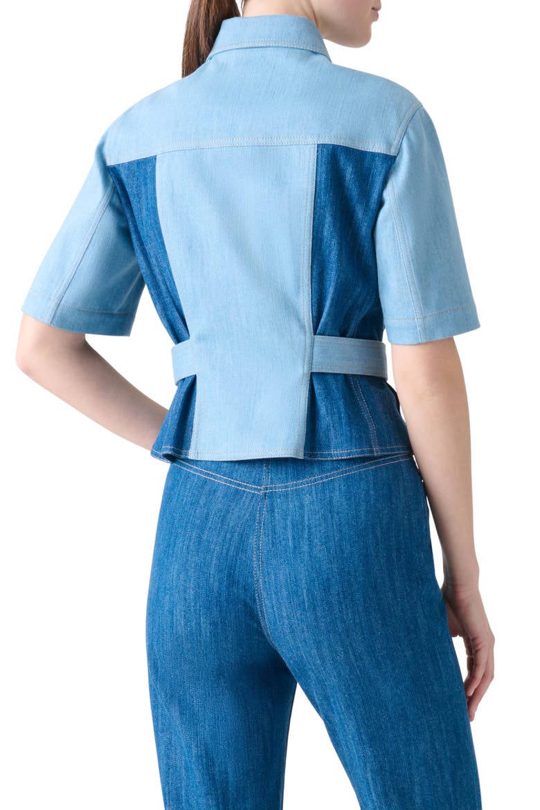 Mixed Wash Denim Button-Up Shirt, Alternate, color, SKY DENIM-MEDIUM DENIM