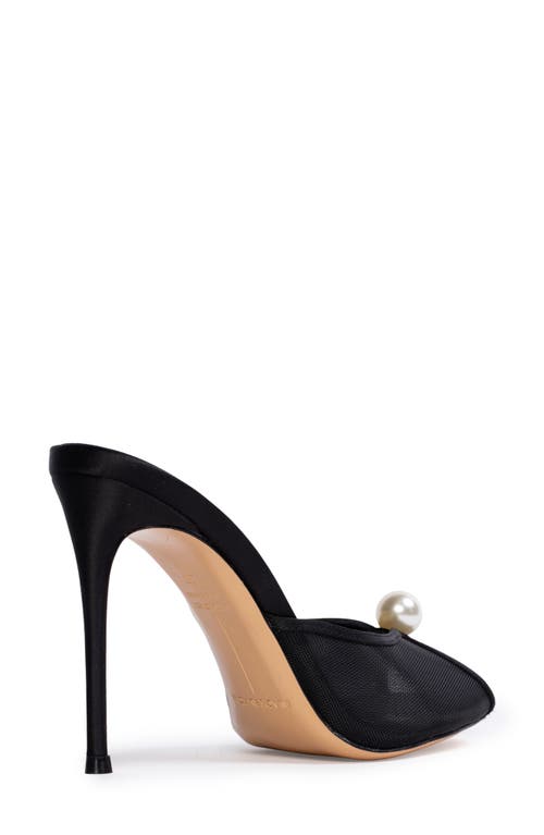 Black Suede Studio Sadie Peep Toe Slide Sandal In Black Mesh