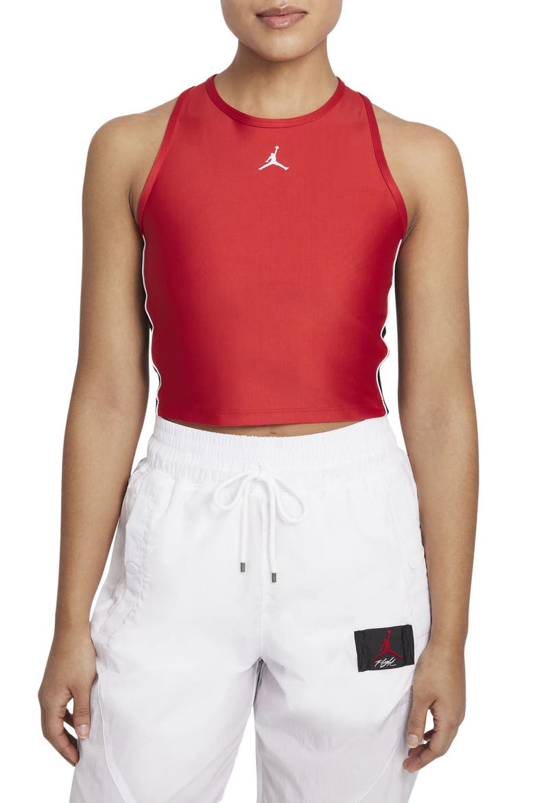 Nike Essential Racerback Crop Tank, Main, color, RED/ MIDNIGHT NAVY/ WHITE