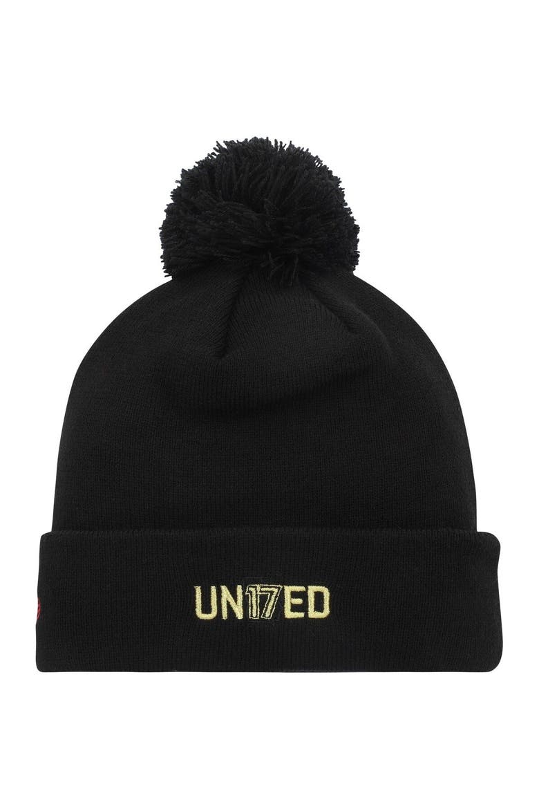 Men's New Era  Black Atlanta United FC Jersey Hook Cuffed Knit Hat with Pom, Alternate, color, Black