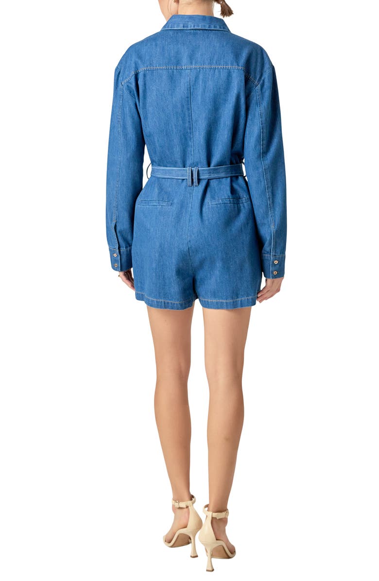 English Factory Long Sleeve Denim Romper, Alternate, color, Denim
