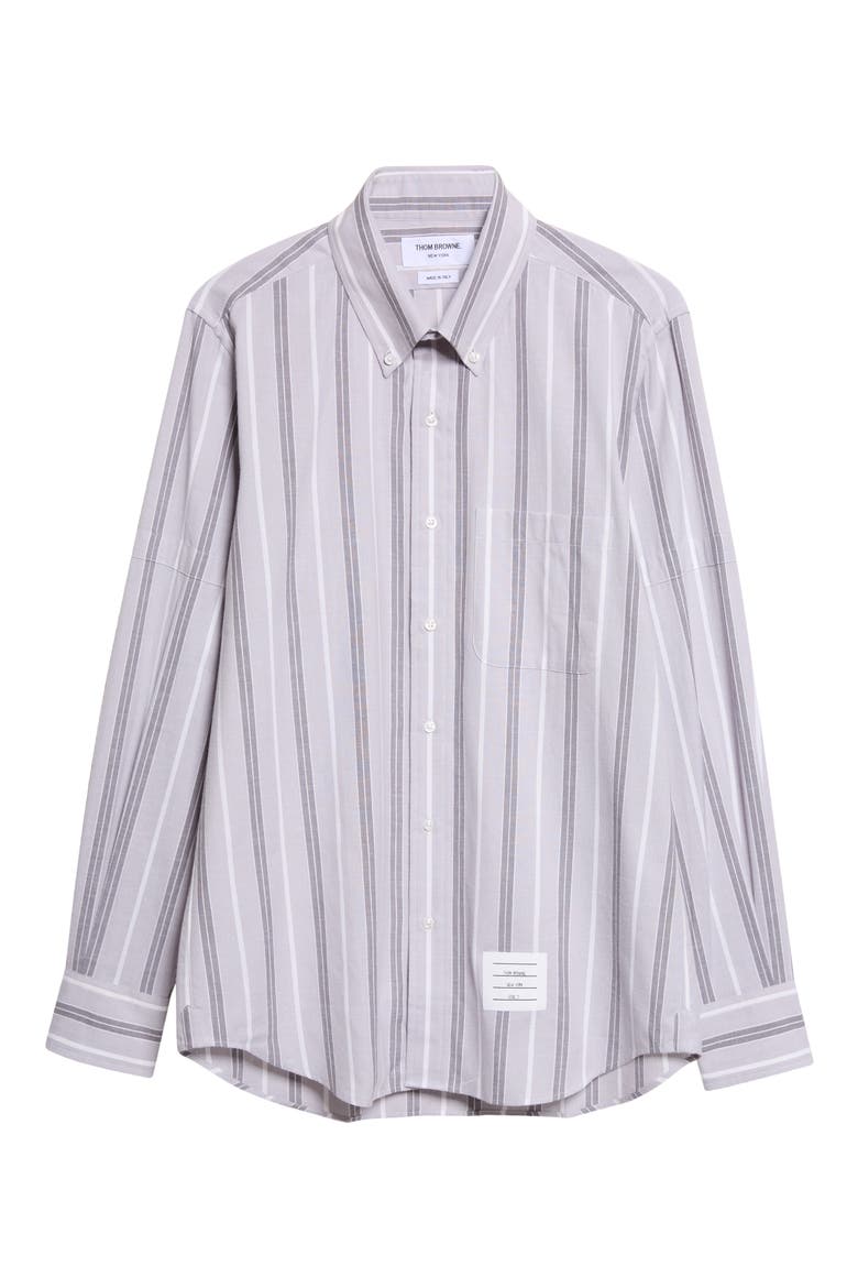 Straight Fit Stripe Cotton Button-Down Shirt, Alternate, color, MEDIUM GREY