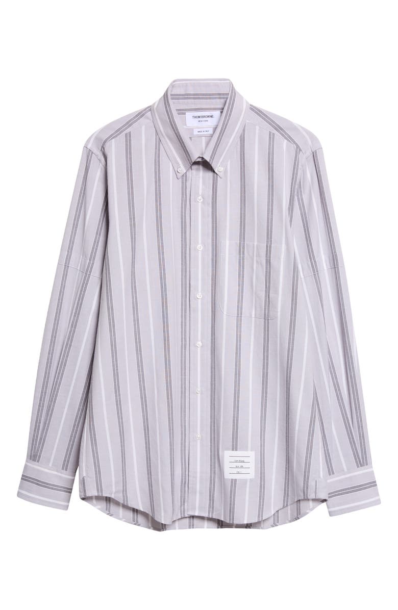 Thom Browne Straight Fit Stripe Cotton Button-Down Shirt, Main, color, Medium Grey