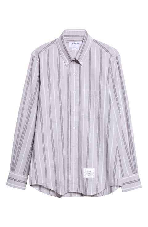 Straight Fit Stripe Cotton Button-Down Shirt