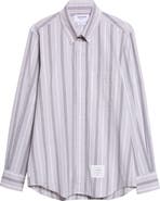 Thom Browne Straight Fit Stripe Cotton Button-Down Shirt