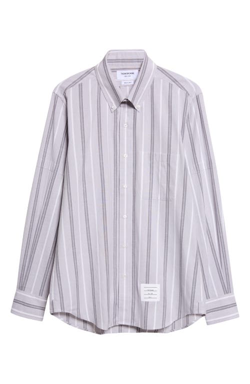 Thom Browne Straight Fit Stripe Cotton Button-down Shirt In Purple