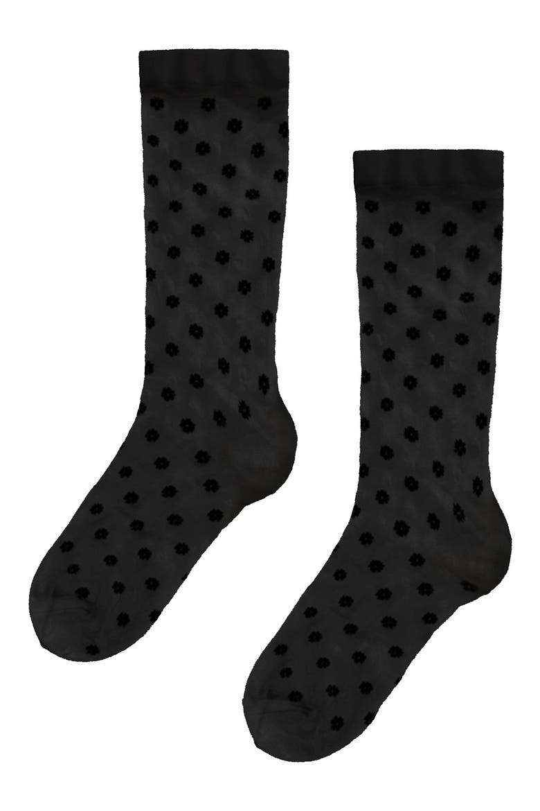 Daisy Sheer Crew Socks, Alternate, color, BLACK/ BLACK