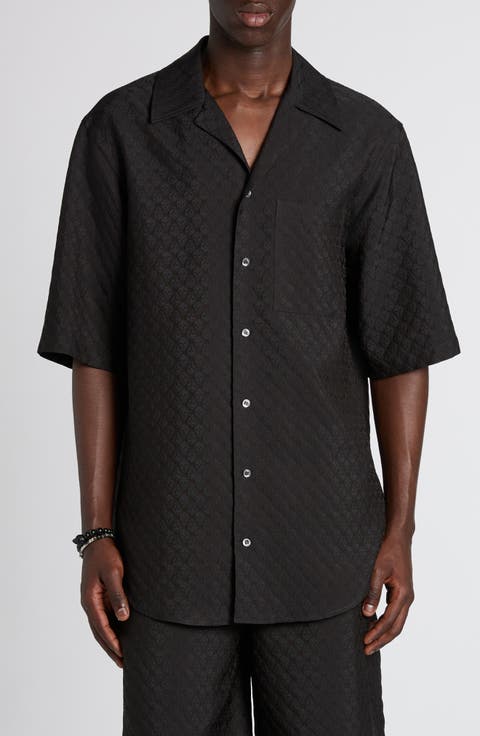 Skull Jacquard Satin Camp Shirt