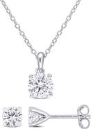 DELMAR Round Lab Grown Moissanite Pendant Necklace & Stud Earrings Set