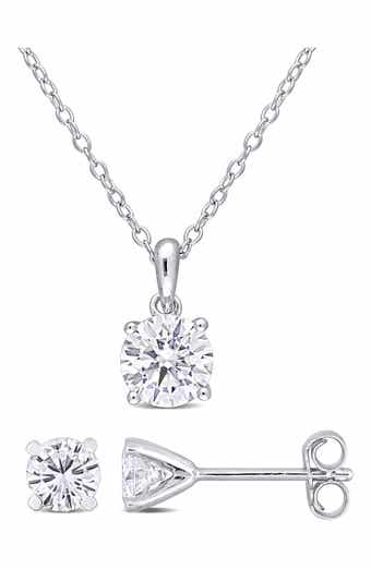 Round Lab Grown Moissanite Pendant Necklace & Stud Earrings Set