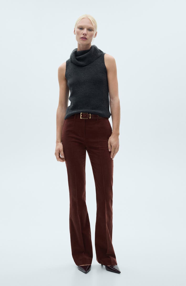 MANGO Pleated Velvet Straight Leg Pants, Alternate, color, Wine