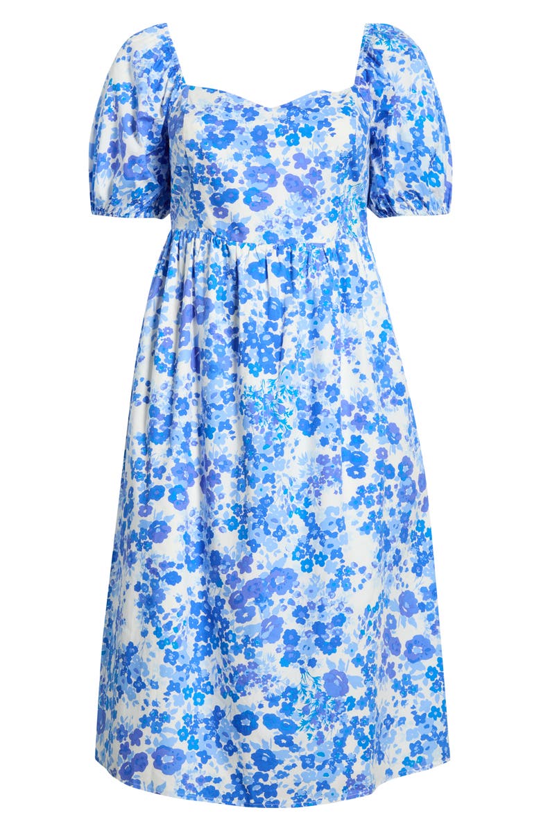 SUGARLIPS Carli Floral Print Midi Dress, Alternate, color, White-Blues-Multi