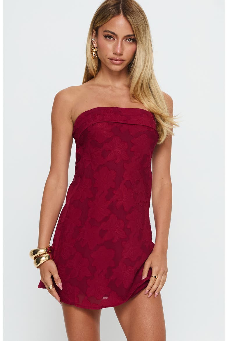 Phillipa Strapless Floral Jacquard Minidress, Alternate, color, BURGUNDY FLORAL