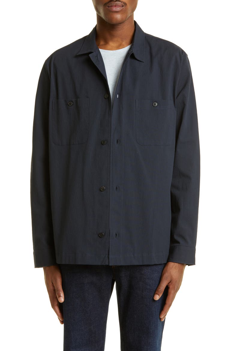 Textured Stretch Cotton Overshirt, Main, color, NAVY